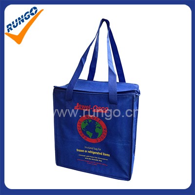 Blue non woven cooler bag with printing logo